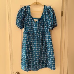Blue Patterned Puff Sleeve Dress